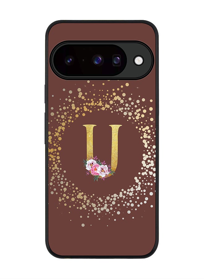 For Google Pixel 10 Case,Slim fit Camera Protection, Shockproof Thin Phone cover  - Custom Monogram Floral - U  (Brown )